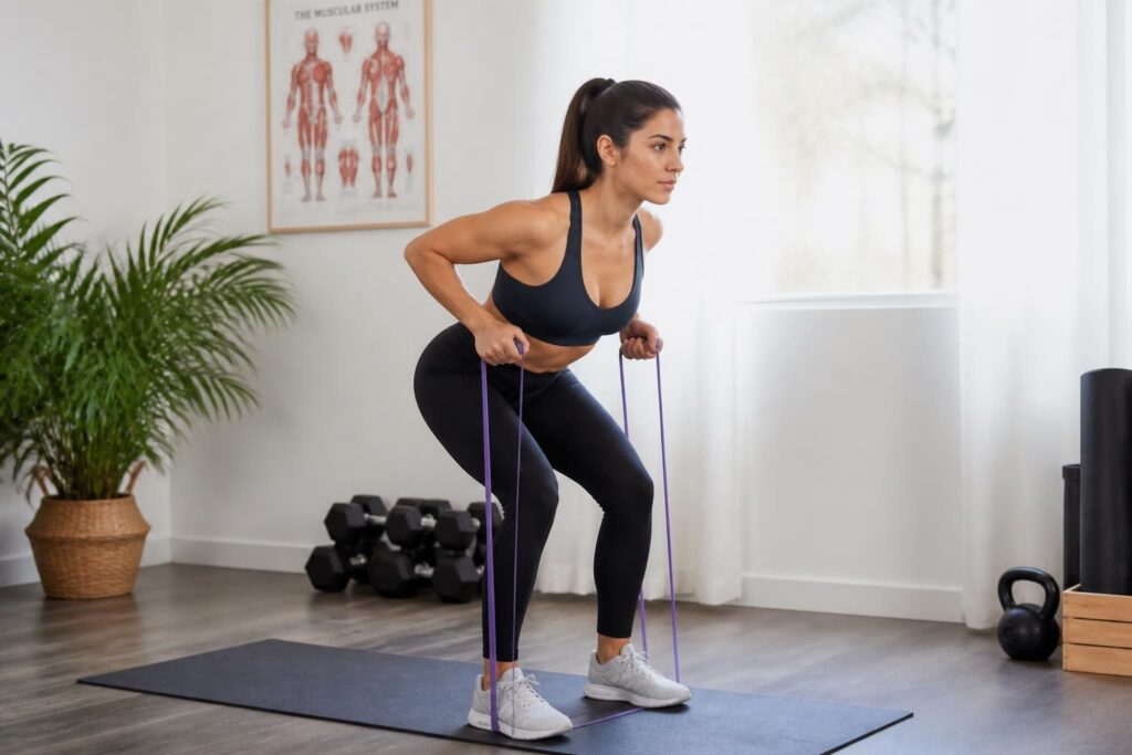 découvrez des exercices efficaces pour soulager votre dos à la maison ou en salle, utilisant des haltères et des élastiques pour renforcer et détendre vos muscles.