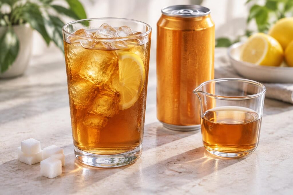 découvrez les calories de l’ice tea pour 100 ml, une canette ou un lipton, et comparez les teneurs en sucre selon les formats.