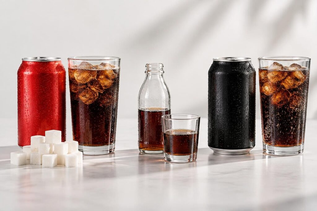 comparez les calories du coca classique et du coca zéro, avec les valeurs pour 100 ml et une canette de 33 cl.